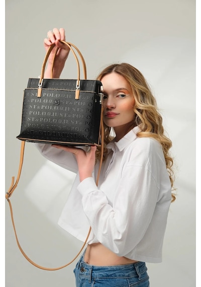Just Polo 5 Bölmeli Şık El & Omuz Çantası Shoulder Bag Ebat : 22 X 25 Cm Siyah - Camel