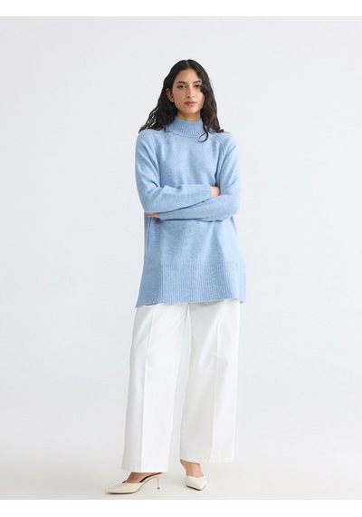 Lcw Modest Mavi Yarım Balıkçı Yaka Oversize Kadın Triko Tunik