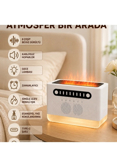 Type-c Şarjlı Kablosuz Hoparlör Beyaz Gürültü Ve Atmosfer Işığı