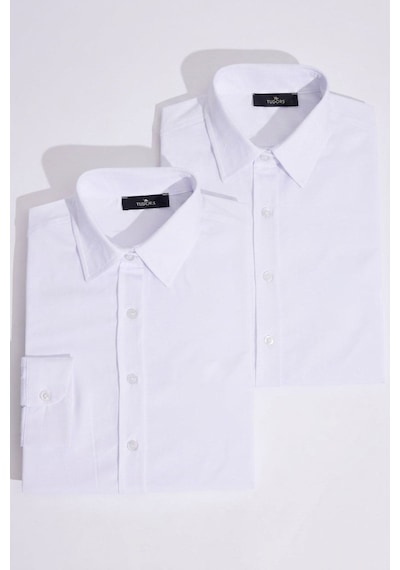 Tudors Kadın 2'li Paket Beyaz Slim Fit Dar Kesim Uzun Kollu Pamuklu Vücuda Oturan Dokulu Basic Gömlek-51051