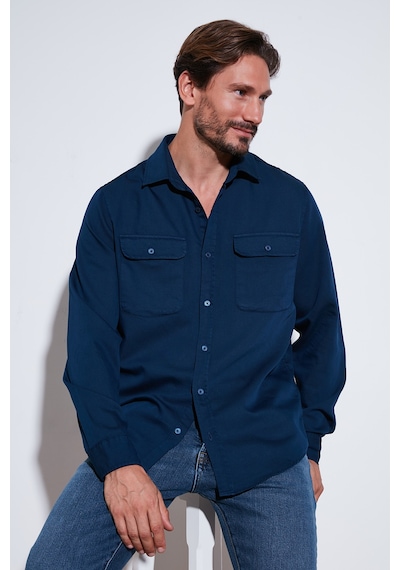 Buratti Pamuklu Çift Cepli Regular Fit Erkek Gömlek Cf25W128858 Indigo