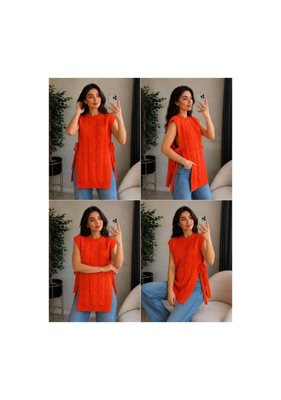 Hira Life Fashion Kadın Bisiklet Yaka Yanları Açık Bağcıklı Oversize Triko Süveter Turuncu Turuncu Hira Life Fashion Kadın Bisiklet Yaka Yanları Açık Bağcıklı Oversize Triko Süveter Turuncu Turuncu