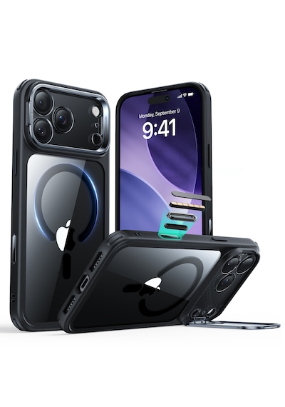 Esr Apple Uyumlu iPhone 17 Pro Max Hybrid Magsafe Standlı Kılıf - Kamera Kontrol Butonu - Şeffaf Siyah Şeffaf Siyah