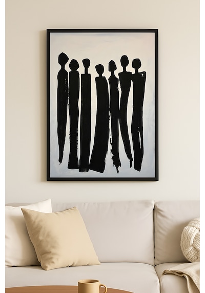 Shadow Line Siyah Ahşap Çerçeveli Poster, Dekoratif Soyut Monokrom Duvar Tablosu