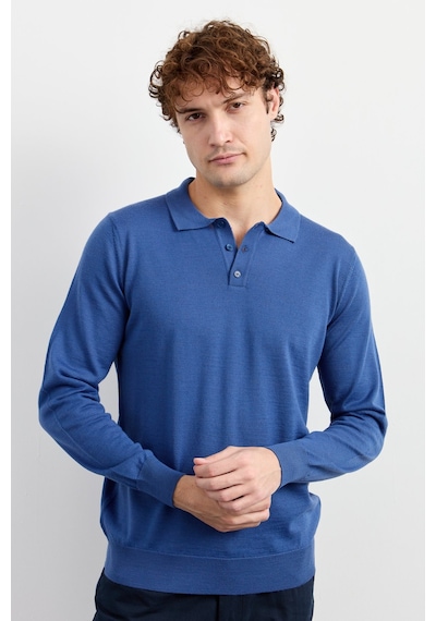 Desen Erkek Basic Polo Yaka İnce Triko Kazak İndigo İndigo