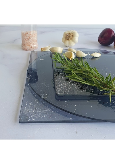 Decorita Cam Kesme Tablası | 3'lü Takım | Füme Cam