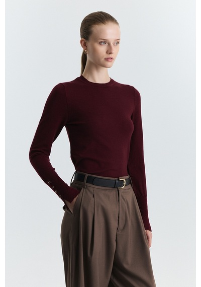Antioch Basic Düz Triko Kazak Bordo