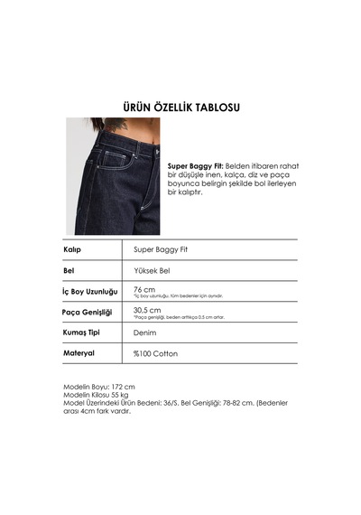 Itsbasic Kadın İndigo Selvedge 7s6-50 Süper Baggy Fit Fermuar Detaylı Özel Tasarım Denim Jean