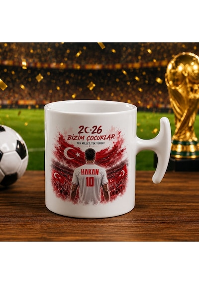 Bk Gift Kişiye Özel Türkiye Taraftar Temalı 2026 Dünya Kupası Tasarımlı Hammer Kupa Bardak -2, Tek Yürek Milli Takım Ruhu Beyaz
