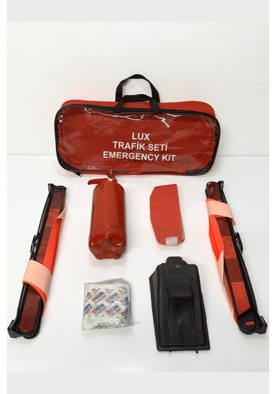 Lüx Araç Trafik Çantası Seti 6 Parça Full Paket - 1 Kg Yangın Tüpü, Reflektör, İlk Yardım Seti Universal