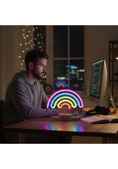 Plastik Gökkuşağı Neon Led Işık Dekoratif Renkli Masaüstü Ve Ambiyans Aydınlatması Çok Renkli