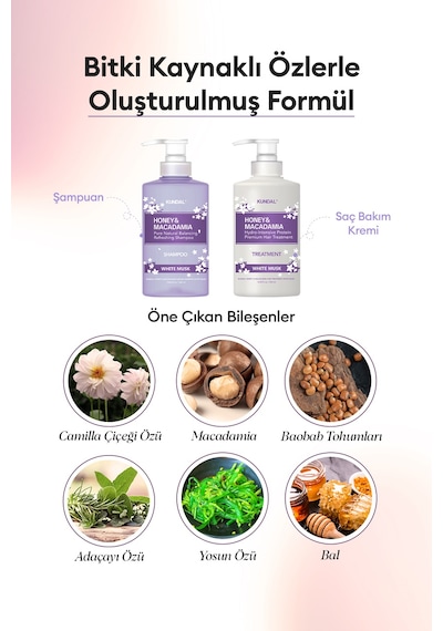 Canlandırıcı Saç Bakım Seti Kundal Honey & Macadamia Nature Shampoo+treatment-white Musk Edition