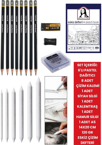 Kara Kalem Eskiz Defteri Pastel Dağıtıcı Çizim Seti Tam Takım