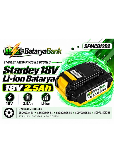 Stanley Fatmax V20 18v 2.5ah Li-ion Muadil Batarya Sfmcb12d2 Uyumlu