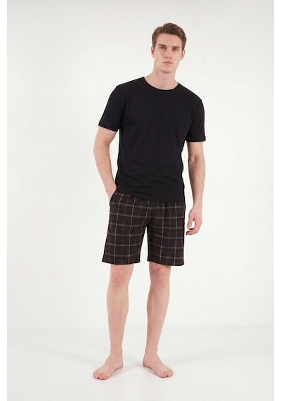 Buratti Pamuklu Regular Fit Bağlamalı Cepli Pijama Şort Erkek Şort 6574004 Siyah-bordo