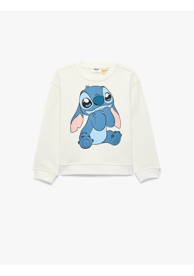 Koton Stitch Baskılı Şardonlu Uzun Kollu Bisiklet Yaka Lisanslı Sweatshirt Ekru 7wkg10044ak