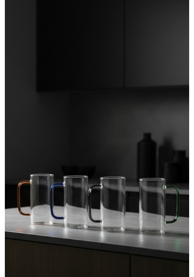 4 Kişilik Geometrik Tasarım Cam Çay Kupa Takımı 380 Ml Beyaz
