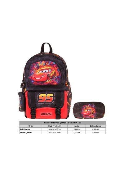 Kaukko Kids Rust Eze Kırmızı - Siyah Erkek Çocuk İlkokul Sırt Çantası Ve Kalem Çantası Seti - Setkk-l5399c