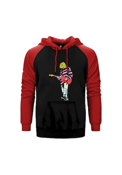 Nirvana Kurt Cobain Siluet Kırmızı Renk Reglan Kol Kapşonlu Sweatshirt Kırmızı