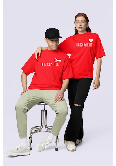 Nevermind Unisex Kadın Erkek The Key To Çift Sevgili T-shirt 2'li Set Takım Kırmızı