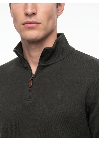 Mustang Haki Erkek Fermuarlı Basic Nakışlı Sweatshirt M6wm-swt1591