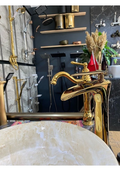 İsaoğlu Yapı Şelale Lavabo Bataryası Gold Çanak Lavabo Bataryası Şelale Akışlı Altın Lavabo Musluk Banyo Batarya Gold
