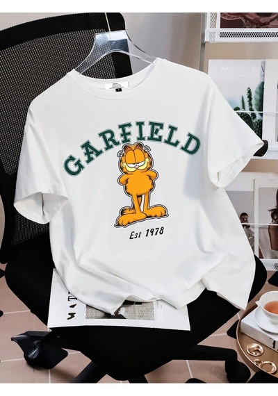 Flood Of Style Unisex Beyaz Garfield 1978 Baskılı Oversize