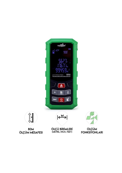Dawreek Mesafe Ölçer H01 Green 80 Metre Dijital El Tipi Mesafe Ölçüm Cihazı