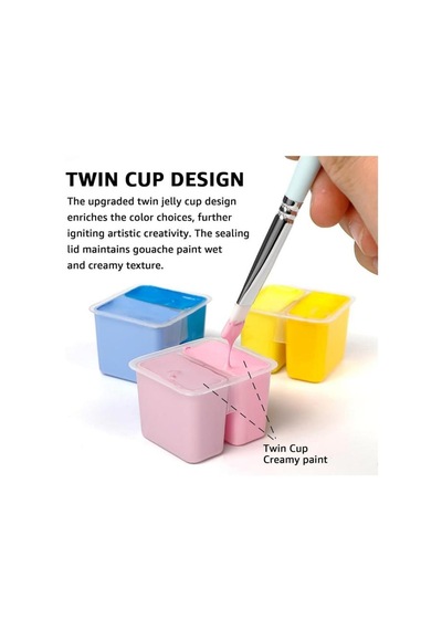 Hımı Twin Cup Gouache Set 48 Renk X 12 Gr Guaj Boya + 3 Fırça Green Case Karışık Renkli