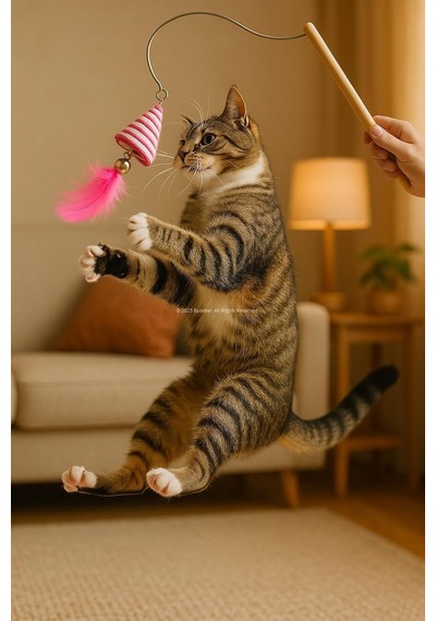 Koni Uçlu Kedi Oltası Dayanıklı Esnek Saplı Oyuncak Kediler İçin Etkileşimli Tüylü Oyun Çubuğu Kırılmaya D