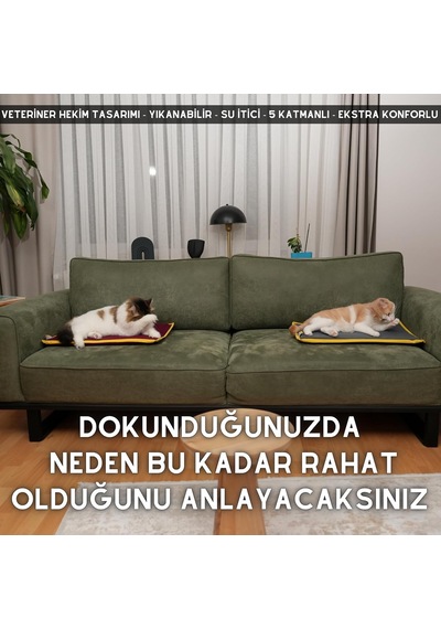 Serin 60x40cm - 4 Mevsim Kedi/köpek Matı, Sıcak Veya Soğuk Kullanılabilen Minder Yatak Petrol