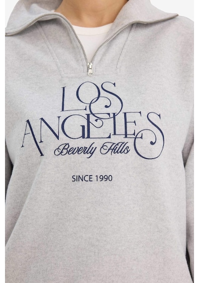 Defacto Regular Fit Yarım Fermuarlı Baskılı Sweatshirt G6692ax25wngr93 Gri-gr93