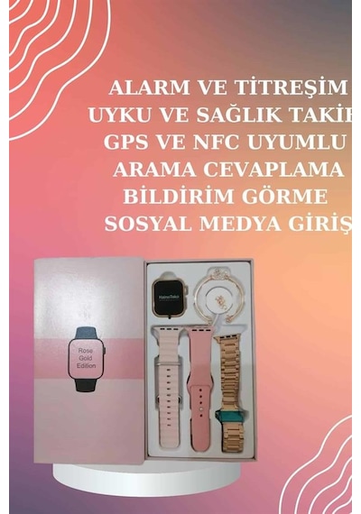 Yeni Nesil Pembe Dokunmatik Ekran Akıllı Saat Ve Oyuncu Kulaklığı Kablosuz Bluetooth Kulaklık