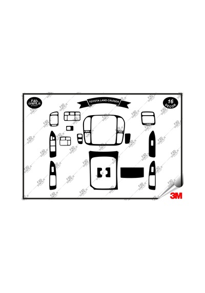 Toyota Land Cruiser 1998 - 2003 Torpido Konsol Trim Göğüs Maun Kaplama Set 16 Parça Siyah Renk