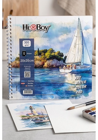Telli Suluboya Eskiz Defteri 20x20 Cm 1 Adet Herboy 300 Gr Sulu Boya Eskiz Defteri Karakalem Çizim 12 Sayfa Dokulu Kağıt