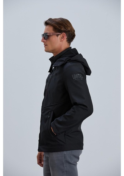 Pique Erkek Siyah Mont Kapüşonlu Erkek Softshell Mont