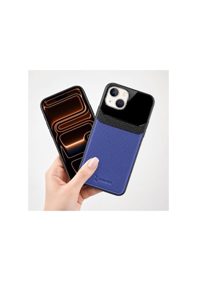 Apple İphone 13 Uyumlu Kılıf Lens Deri Kılıf Lacivert