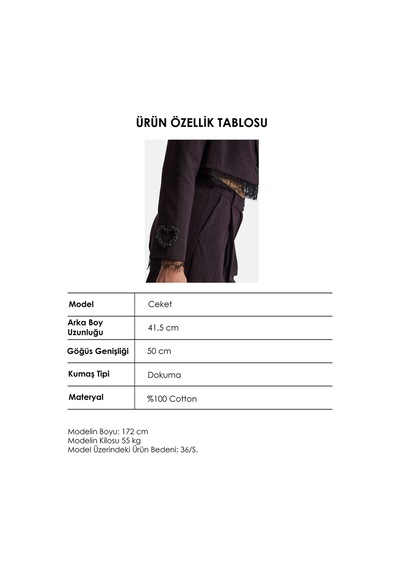 Kadın Mürdüm Çizgili W6-52 Dantel Ve Aksesuar Detaylı Crop Kruvaze Tasarım Ceket Mürdün
