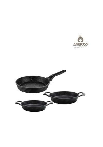 Jasper 3 Parça Döküm Tava & Sahan Seti Siyah