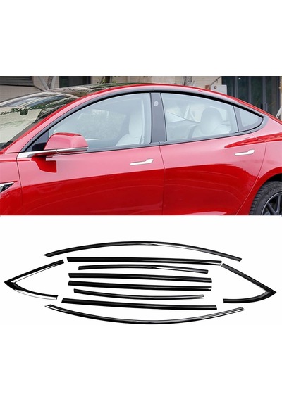 Autogp Tesla Model Y Cam Çerçevesi Kenar Çıtası Pianoblack Tamtur 10 Parça 2020 / 2024