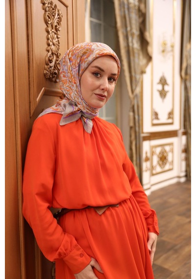 Silk Home Olinda İpek Eşarp 47002-33 Gri, Mor, Turuncu, Taba, Kiremit