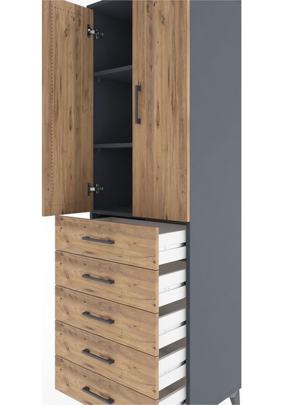 Hyperion Dolap 3 Raflı 5 Çekmeceli 2 Kapaklı 60x44x195 Antras... Antrasit