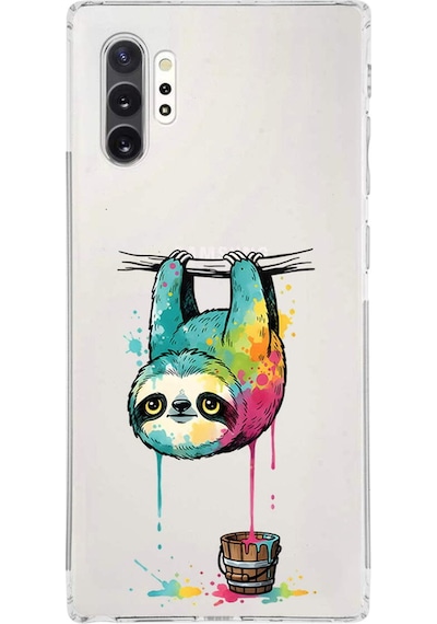 Samsung Galaxy Note 10 Plus İle Uyumlu Splash Tembel Hayvan Tasarımlı Şeffaf Silikon Kılıf Şeffaf