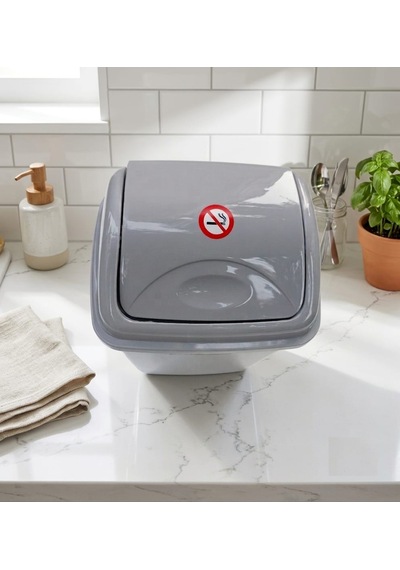 Plastik Elegance 7,5 Litre Sallanır Kapaklı Çok Amaçlı Çöp Kovası Gri