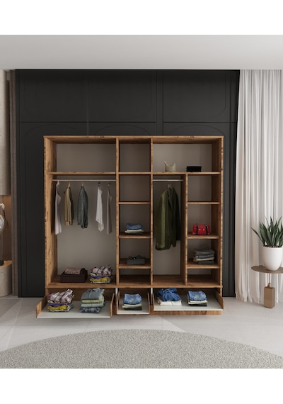 Nil 5 Kapaklı Çekmeceli Bazalı Gardırop - Tamamı Mdf Yeşil
