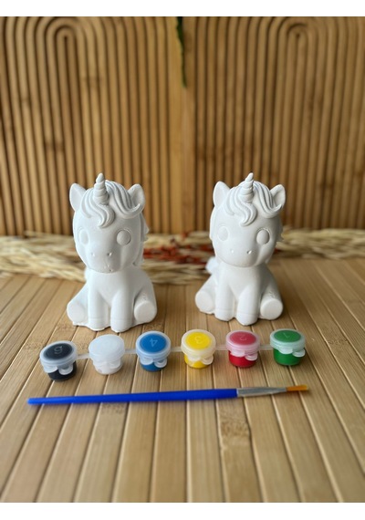 Taş Boyama Seti 10 Cm Unicorn Figürlü 2 Li Çocuk Boyama Aktivite Seti - Hediyelik