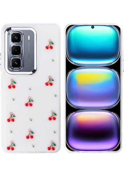 Goocamp İnfinix Hot 50 Pro Plus 4g Kılıf Airbag Tasarımlı Simli Şeffaf Kutup Kapak - Kiraz