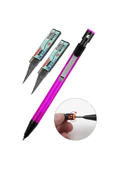 Pembe Kalın Uçlu Kalem 2.0 Mm 1 Adet Ve 2.0 Mm Kalın Uç Siyah 2 Adet Ruedo Kalın Uçlu Mekanik Kalem Açık Mavi