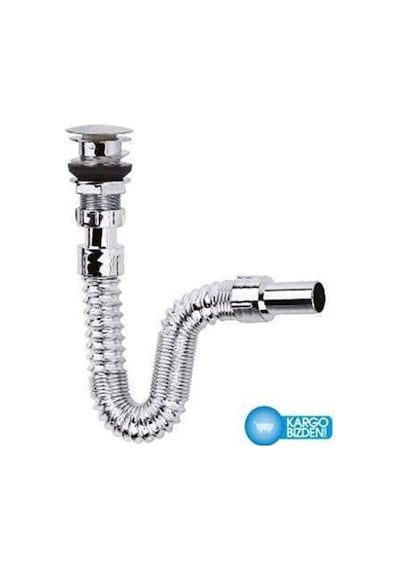 Krom Basmalı Sifon - Körüklü Sifon - Lavabo Mutfak Sifonu - Bas S Gümüş