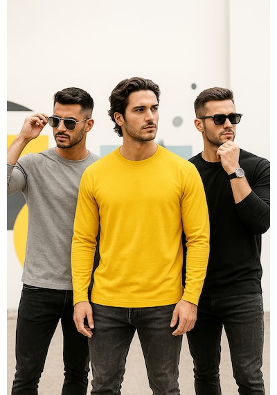 Rich Erkek Sarı-siyah-grimelanj 3'lü Paket Basic Uzun Kollu Body Sarı-siyah-grimelanj